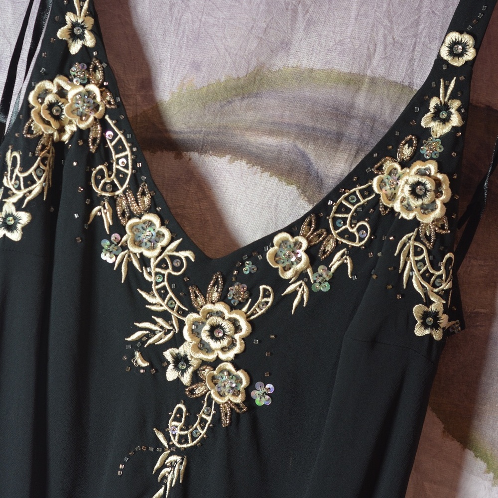 Heavily Embroidered Black Dress SZ 8 Petite